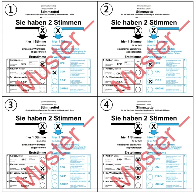 Welcher Stimmzettel wäre bei einer Bundestagswahl gültig?